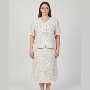 Vintage Alfred Dunner Linen Two Piece Skirt Set Womens 18 Multicolor Cottagecore